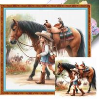 Girl and Horse Printed Cross Stitch Kit DIY 11CT Embroidery Craft Set Home Decor