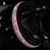 37/38mm Universalus automobilio vairo užvalkalas PU oda Cirkonio akmenukai Imituoto deimanto vairo dėklas Automobilio interjero dekoras Automobilio stilius Black black