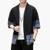 Brand Men's Japanese Kimono Cardigan Loose Cotton Linen 3/4 Sleeve Cardigan Casual Summer Shirt Jacket S
