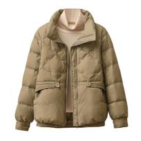 Winter Down Coat Padded Turn-down Collar Pockets Zip-up Parka Windproof Heat Retention Daily Cold Weather Outwear Cotton Jacket M