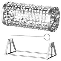 2/5Pcs Rolling Grill Basket Stainless Steel Cylinders-Net Tube Barbecue Cage Multifunction for Vegetables Fruits Fries