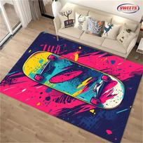 1PC Skateboard Print Area Rug Non-Slip Floor Mat for Kids Playroom Living Room Bedroom Sofa Decor 40x60cm (16x24in)