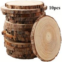 10/15/20pcs 11.94-13.97cm Unfinished Wood Slices for Centerpieces Round Wood Trays with Bark Wooden Cookie Rings Craft Christmas