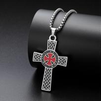 LIKGREAT Christian Cross Necklace Red Cross Templar Symbol for Men Women Vintage Religious Prayer Stainless Steel Jewelry Gift