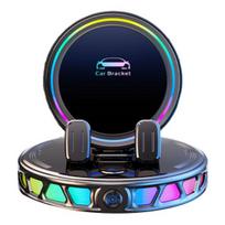 Belaidžio įkrovimo automobilinis telefono laikiklis Telefonas Magnetinis Aplinkos apšvietimas 15W su RGB Įkroviklio stovas Vakuuminis juoda