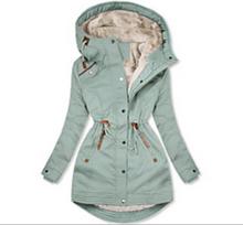 Women's Hooded Long Sleeve Parka Flared Hem Elegant Drawstring Waist Fleece Lined Warm Winter Coat Solid Color Casual Outerwear S