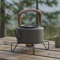 Aluminum Camping Kettle HardAnodized Portable Teapot Wooden Handle Lightweight Outdoor