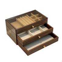 Walnut Wood Jewelry Box Large Capacity Tiered Storage Elegant Design for Dresser, 3-in-1