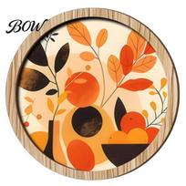 Natural Wood Wall Art Panels Nordic Wooden Sign, Round Botanical Landscape Hanging Decor for Living Hand Painted Room Bedroom, Minimalist A