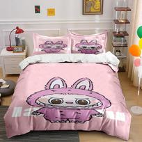 Pink Cartoon Bunny Print 3-Piece Bedding Set Bedding set (1 duvet cover, 2 pillowcases, duvet not included) 135x200cm