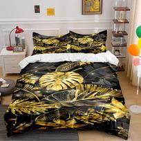 Golden Tropical Leaf Pattern Bedding Set Bedding set (1 duvet cover, 2 pillowcases, duvet not included) 135x200cm