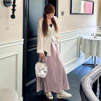 Women's High Waist Mermaid Maxi Skirt Solid Satin Silk Long Skirt Elegant Celebrity Style Slim Fit Flared Hem Half Slip Skirt F