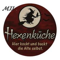 Decorative Hanging Wood Plaque Halloween Wooden Sign, Round Pendant for Front Door Wall Decor, Full Handmade Rustic Sign Moon Witch Bat Design A