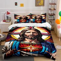Sacred Jesus Print 3-Piece Bedding Set Bedding set (1 duvet cover, 2 pillowcases, duvet not included) 135x200cm