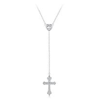 Cross with heart silver necklace with adjustable length