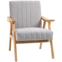 Armchair in Scandi Design, Velvet Look, Solid Wood, 68 cm x 74 cm x 82 cm, Natural + Grey 68 x 74 x 82 cm