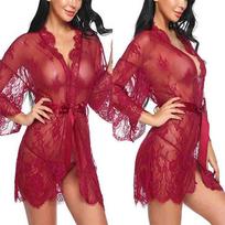 Sexy Females Lingerie Lace Robe Dress Nightwear Underwear Sleepwear Beach Dress M raudona