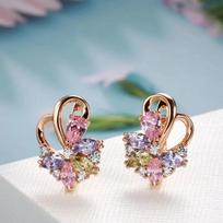 Rose Gold Colorful Zircon Earrings For Women One Size