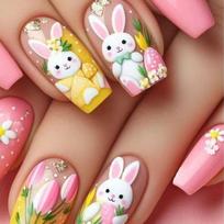 Square Press On Nail Fake Nail Easter Designs Glues On Nail Artificial Acrylic Nail 24pcs Stick On Nail for Women Girls 1
