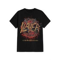 Slayer Dievas nekenčia mūsų visų Marškinėliai Periferinis raštas Spausdinimas Vasaros Prabangaus prekės ženklo Medvilniniai Vyriški ir Moteriški Marškinėliai S