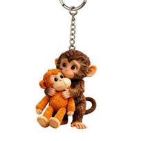 1/2Pcs Crochet Punch Monkey Printed Keychain 3D Charm Functional Keychain Bag Keys Desk Decoration Monkey-themed Accessory B