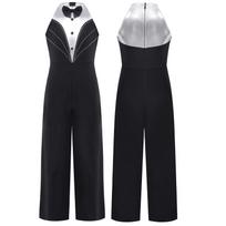 Kids Jazz Dance Competition Bodysuit Sleeveless Metallic Patchwork Rhinestone Color Block Jumpsuit for Stage Performance 7-8 Years juoda
