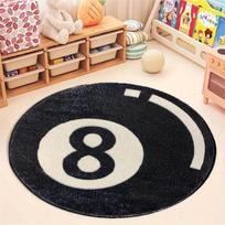 VIKAMA Black Billiard 8-Ball Plush Rug Soft and Comfortable Round Floor Mat for Bedroom Living Room Home Decor Carpet 60cmx60cm