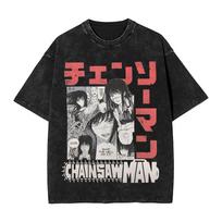 2026 Summer Fashion Trendy Tee Anime Chainsaw Man Yoru T Shirt Hip Hop Gothic Washed Oversized T-Shirt Men Women Gothic Cotton Oversized T-shirts L