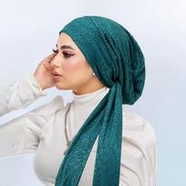 Dvipusio sluoksnio nėriniuotos moteriškos hidžabos galvos skara Minkštos tamprios musulmoniškos turbano kepurės Islamo plaukų slinkimo kepurėlė Po skara Moteriškos bandanos kepurėlės povo mėlyna spalva