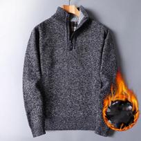 Men's Autumn and Winter Thickened Fleece Half-zip Sweater Loose Pullover Knit Jacket M