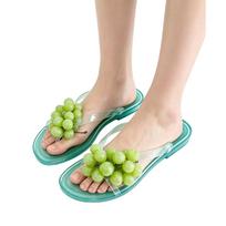 Women's Flat Slide Sandals Transparent Strap Open Toe Lightweight Summer Beach Footwear with Decorative Cluster Detail 36