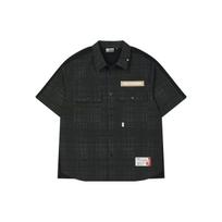 FILA X Maison Mihara Yasuhiro Collaboration Letter Patch Square Neck Single-Breasted Casual Short Sleeve Shirt Men shirts Black F11M333401F-BK XL