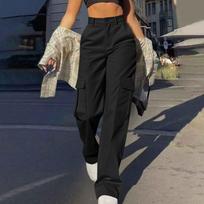 Women's High Waist Straight Leg Cargo Pants Solid Color Multi Pocket Loose Slimming Streetwear Casual Trousers For 2025 Fall Daily Outfits S