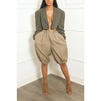 Women's Elastic Waist Baggy Harem Shorts Loose Fit Cuffed Five Length Cargo Shorts Solid Color Streetwear Casual Culottes S