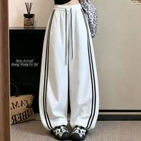 Women's High Waist Wide Leg Pants Loose Fit Sport Style Track Pants Striped Quick Dry Casual Trousers Spring Street Daily Wear S