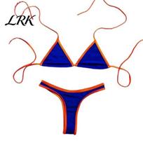 High Elastic Swimwear Women Triangle Bikini Set, Halter Tie Top & Cut Thong, Summer Two Sexy Piece Swimsuit, Contrast Color Bathing Suit for S