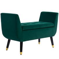 Upholstered Bench with Storage, Armrests, Velvet-Like Polyester, Rubberwood, 107 x 42 x 65 cm, Green 107 x 42 x 65 cm