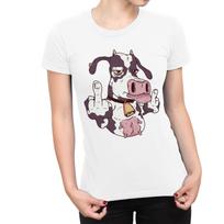 1Tee Womens Cow giving Middle Finger T-Shirt XL