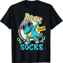 New Rock Your Socks Down Syndrome Awareness Day Dinosaur WDSD T-Shirt L