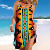 Women's Beach Dress Mini Dress Diamond Shaped Mosaic Print Casual Modern Dress Sleeveless Loose Fit Outdoor Daily Summer XS