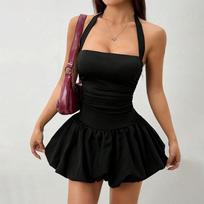 Women's summer new pure desire sweet and spicy style dress hanging neck a word short skirt S