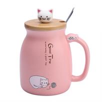 1Pc Lovely Cat Ceramic Cup with Spoon and Lid  Coffee Water Milk Mug for Drinkware Gift(Purple)