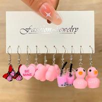 10 Piece Set Cartoon Children's Earrings Duckling Pink Pendant Earrings Jewelry Fashion Couple Earrings Set AVE 15884