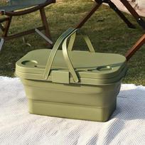 Portable Folding Picnic Basket with Table Board and Water Bucket for Outdoor, Camping, Beach, and Spring Outings.
