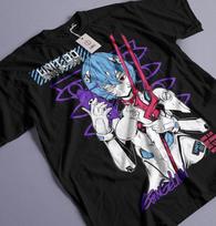 Unisex Neon Genesis Evangelion NERV Rei Ayanami Anime Black Shirt Men Gifts Unisex T-Shirt L