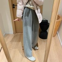 Women's Elastic Waist Wide Leg Pants Loose Fit Acetate Cashmere Blend Barrel Leg Trousers Solid Pocket Casual Winter Sweatpants S