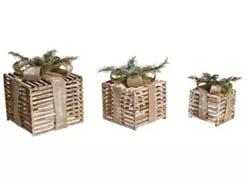 3 LED šventinių dekoracijų rinkinys ROINE Kalėdų dovanos 15/20/25 cm rudas