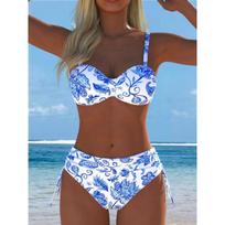 New Sexy European and American Foreign Trade Bikini Print Lace-up Amazon Halter Swimsuit Women S