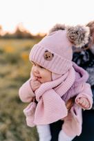Baby fleece-lined tie-up hat with scarf and gloves