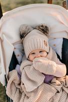 Baby fleece-lined tie-up hat with scarf and gloves